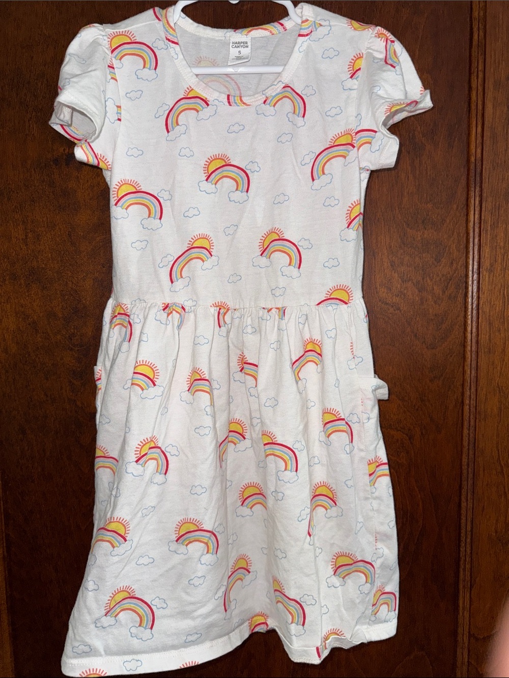 Harper Canyon White Rainbow & Sun Short Sleeve Dress